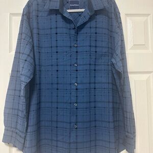 Tommy Bahama Blue Windowpane Plaid Casual Button-Down Shirt A50
